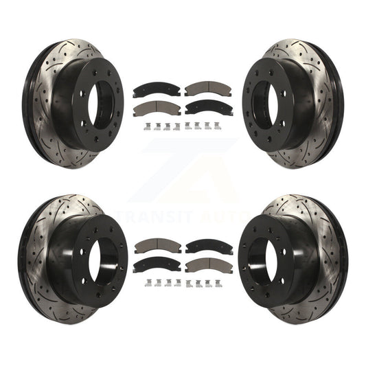 [Avant + Arrière] Kit de disque (percé rainuré revêtu) et plaquette (céramique) de frein pour Chevrolet Silverado 2500 HD GMC Sierra 3500 Suburban KDC-100667