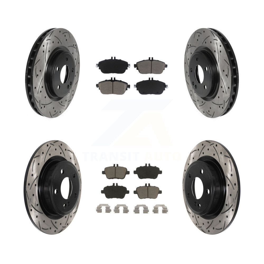 [Avant + Arrière] Kit de disque (percé rainuré revêtu) et plaquette (céramique) de frein pour Mercedes-Benz GLA250 CLA250 INFINITI QX30 B Electric Drive B250 KDC-100669