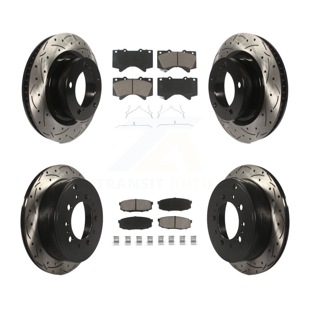 [Avant + Arrière] Kit de disque (percé rainuré revêtu) et plaquette (céramique) de frein pour Toyota Tundra Sequoia Lexus LX570 Land Cruiser KDC-100671