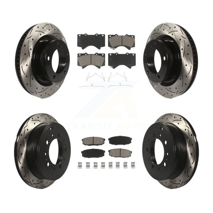 [Avant + Arrière] Kit de disque (percé rainuré revêtu) et plaquette (céramique) de frein pour Toyota Tundra Sequoia Lexus LX570 Land Cruiser KDC-100671
