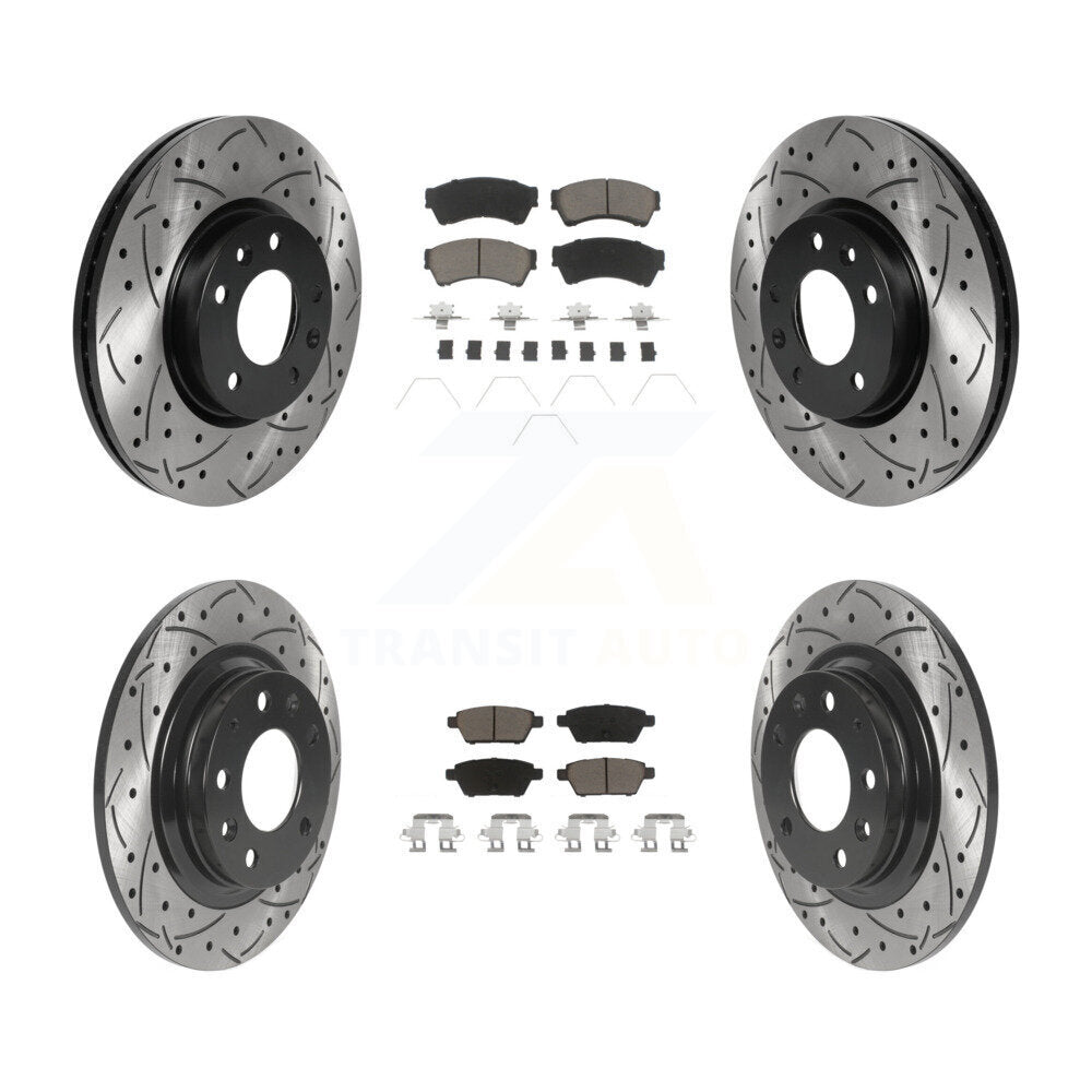 [Avant + Arrière] Kit de disque (percé rainuré revêtu) et plaquette (céramique) de frein pour Ford Fusion Mazda 6 Lincoln MKZ Mercury Milan Zephyr KDC-100672