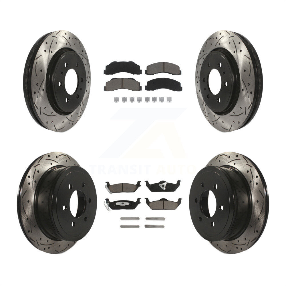 [Avant + Arrière] Kit de disque (percé rainuré revêtu) et plaquette (céramique) de frein pour 2010-2011 Ford F-150 avec 6 Lug Wheels KDC-100673 par Transit Auto