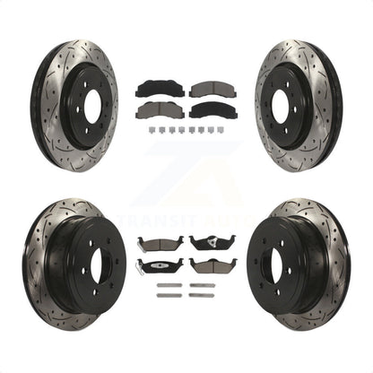 [Avant + Arrière] Kit de disque (percé rainuré revêtu) et plaquette (céramique) de frein pour 2010-2011 Ford F-150 avec 6 Lug Wheels KDC-100673 par Transit Auto
