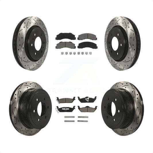 [Avant + Arrière] Kit de disque (percé rainuré revêtu) et plaquette (céramique) de frein pour 2010-2011 Ford F-150 avec 6 Lug Wheels KDC-100673 par Transit Auto