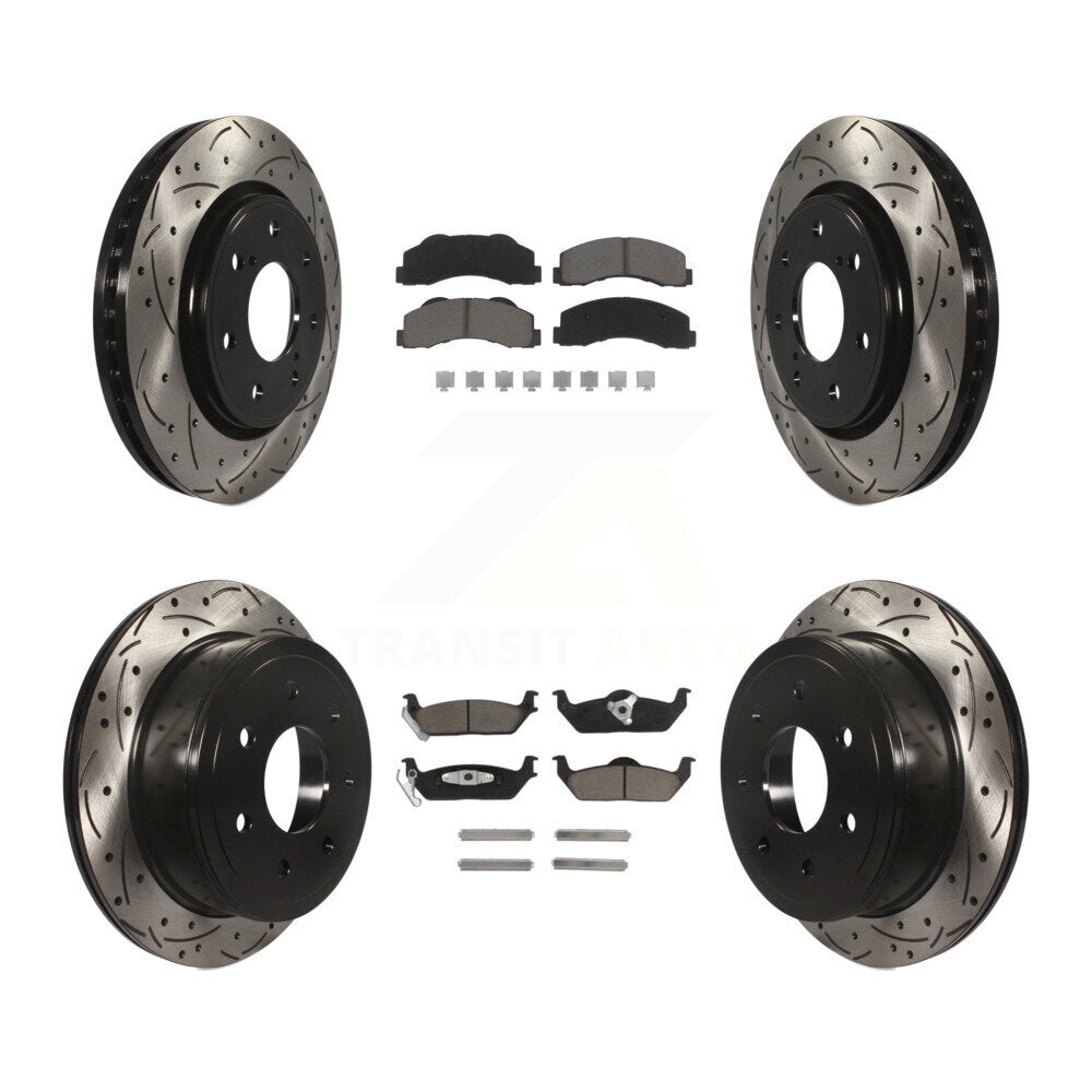 [Avant + Arrière] Kit de disque (percé rainuré revêtu) et plaquette (céramique) de frein pour 2010-2011 Ford F-150 avec 7 Lug Wheels KDC-100674
