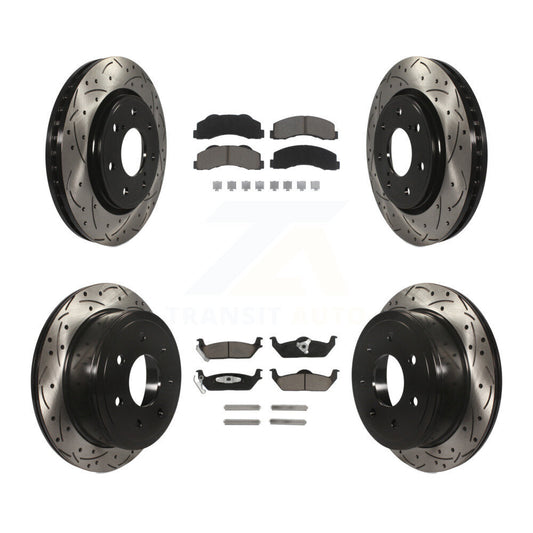 [Avant + Arrière] Kit de disque (percé rainuré revêtu) et plaquette (céramique) de frein pour 2010-2011 Ford F-150 avec 7 Lug Wheels KDC-100674