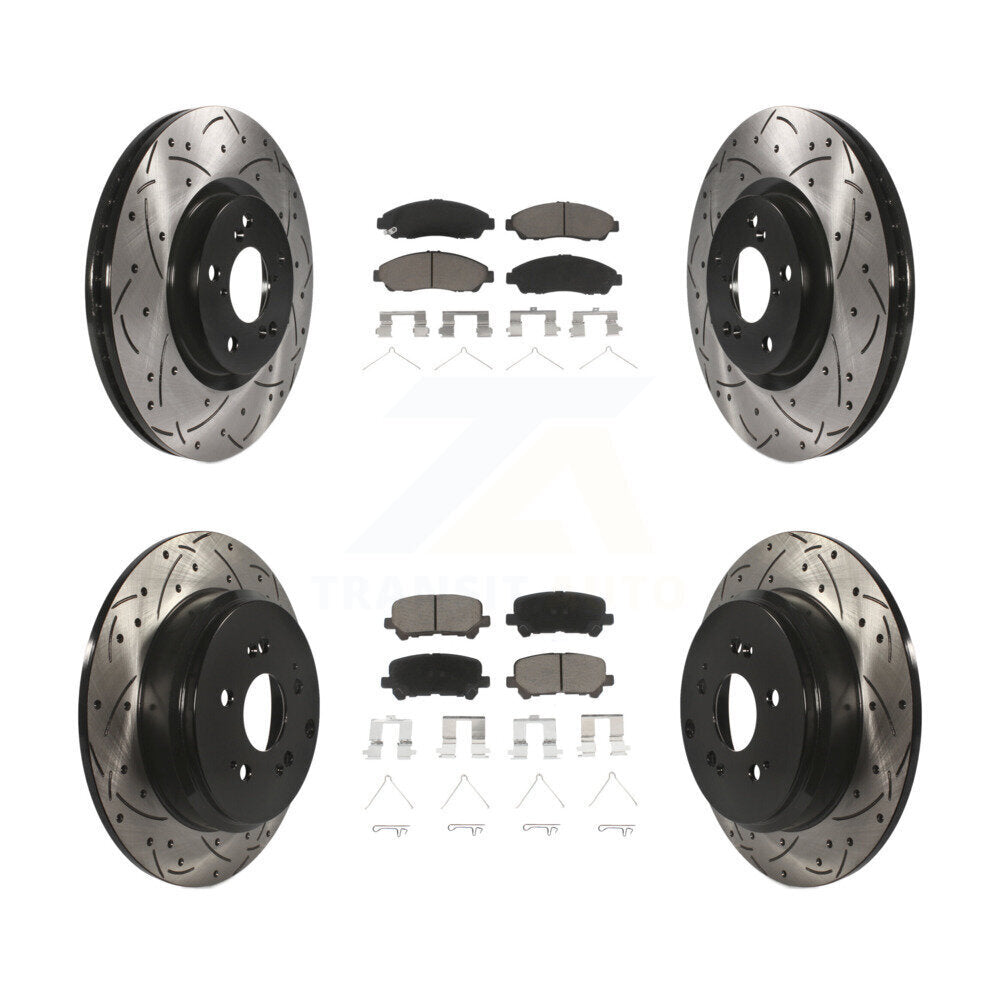 [Avant + Arrière] Kit de disque (percé rainuré revêtu) et plaquette (céramique) de frein pour Honda Pilot Acura MDX ZDX KDC-100675