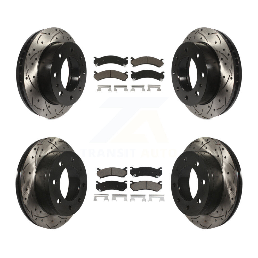 [Avant + Arrière] Kit de disque (percé rainuré revêtu) et plaquette (céramique) de frein pour Chevrolet Silverado 2500 HD GMC Sierra Hummer H2 1500 Suburban Yukon XL Avalanche Classic KDC-100678