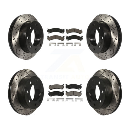 [Avant + Arrière] Kit de disque (percé rainuré revêtu) et plaquette (céramique) de frein pour Chevrolet Silverado 2500 HD GMC Sierra Hummer H2 1500 Suburban Yukon XL Avalanche Classic KDC-100678