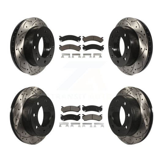 [Avant + Arrière] Kit de disque (percé rainuré revêtu) et plaquette (céramique) de frein pour Chevrolet Silverado 2500 HD GMC Sierra Hummer H2 1500 Suburban Yukon XL Avalanche Classic KDC-100678