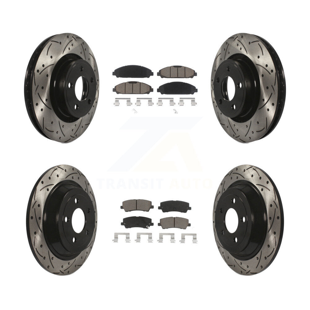 [Avant + Arrière] Kit de disque (percé rainuré revêtu) et plaquette (céramique) de frein pour Ford Mustang KDC-100679