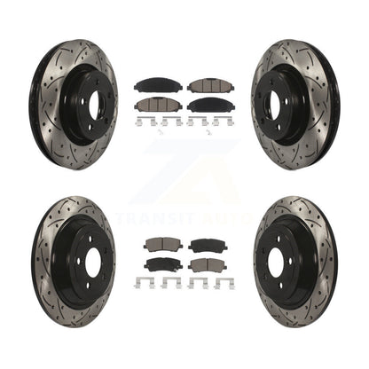 [Avant + Arrière] Kit de disque (percé rainuré revêtu) et plaquette (céramique) de frein pour Ford Mustang KDC-100679