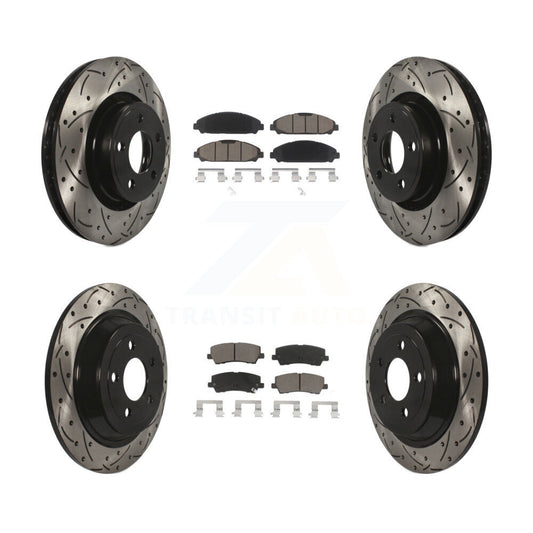 [Avant + Arrière] Kit de disque (percé rainuré revêtu) et plaquette (céramique) de frein pour Ford Mustang KDC-100679