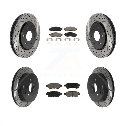 [Avant + Arrière] Kit de disque (percé rainuré revêtu) et plaquette (céramique) de frein pour 2006-2007 Nissan Xterra KDC-100682 par Transit Auto