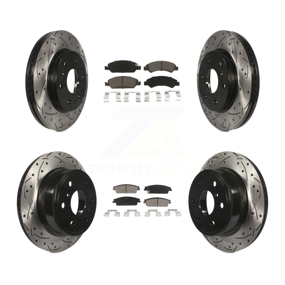 [Avant + Arrière] Kit de disque (percé rainuré revêtu) et plaquette (céramique) de frein pour Chevrolet Silverado 1500 GMC Sierra Tahoe Suburban Yukon Cadillac XL Avalanche Escalade ESV EXT KDC-100683