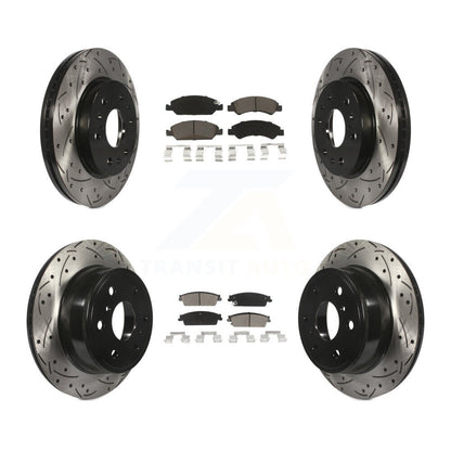 [Avant + Arrière] Kit de disque (percé rainuré revêtu) et plaquette (céramique) de frein pour Chevrolet Silverado 1500 GMC Sierra Tahoe Suburban Yukon Cadillac XL Avalanche Escalade ESV EXT KDC-100683
