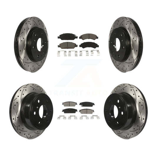 [Avant + Arrière] Kit de disque (percé rainuré revêtu) et plaquette (céramique) de frein pour Chevrolet Silverado 1500 GMC Sierra Tahoe Suburban Yukon Cadillac XL Avalanche Escalade ESV EXT KDC-100683