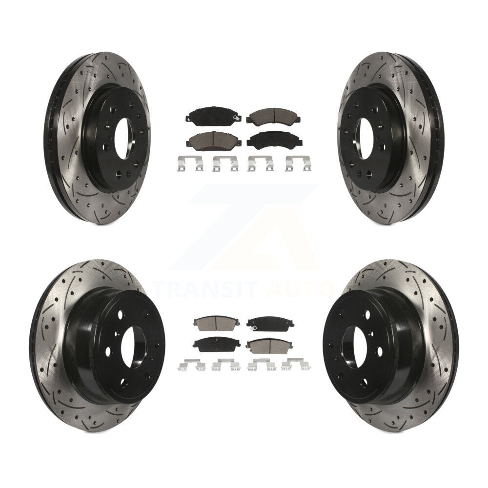 [Avant + Arrière] Kit de disque (percé rainuré revêtu) et plaquette (céramique) de frein pour 2007 Chevrolet Tahoe GMC Suburban 1500 Yukon Cadillac Avalanche XL Escalade ESV EXT KDC-100684