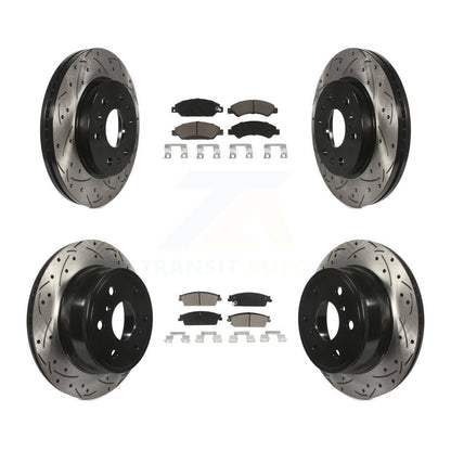 [Avant + Arrière] Kit de disque (percé rainuré revêtu) et plaquette (céramique) de frein pour 2007 Chevrolet Tahoe GMC Suburban 1500 Yukon Cadillac Avalanche XL Escalade ESV EXT KDC-100684