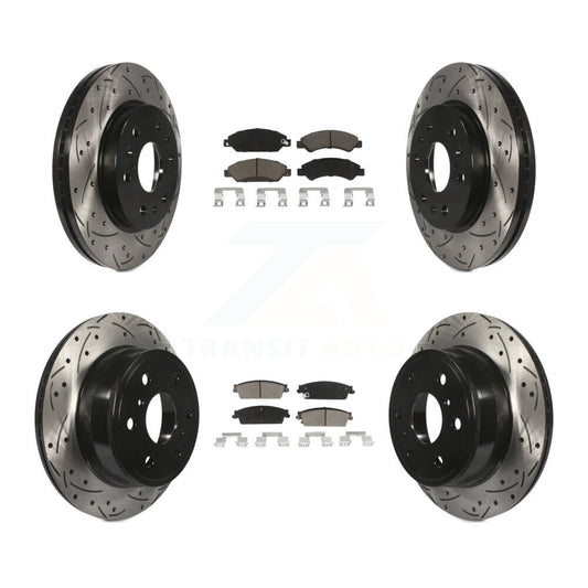 [Avant + Arrière] Kit de disque (percé rainuré revêtu) et plaquette (céramique) de frein pour 2007 Chevrolet Tahoe GMC Suburban 1500 Yukon Cadillac Avalanche XL Escalade ESV EXT KDC-100684