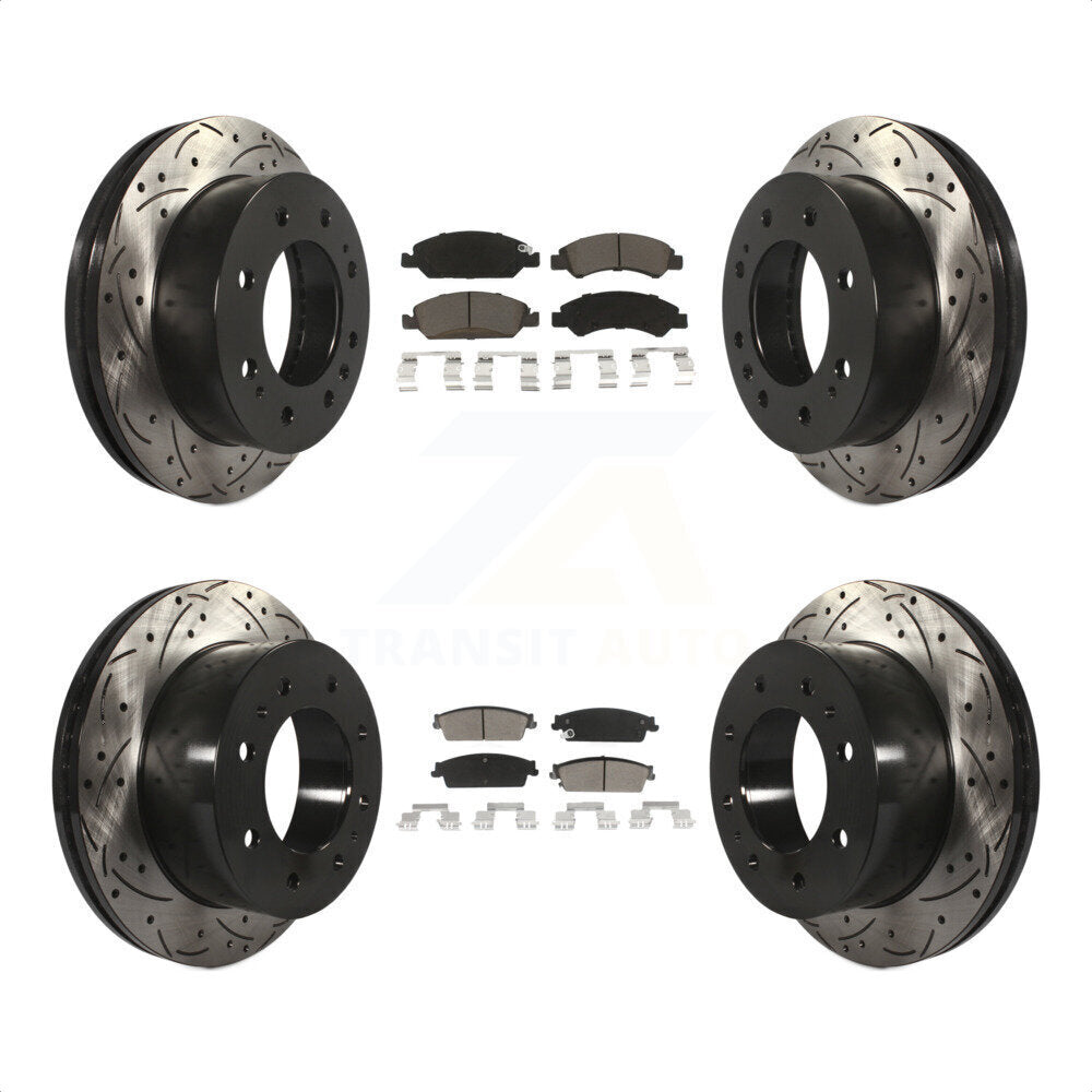 [Avant + Arrière] Kit de disque (percé rainuré revêtu) et plaquette (céramique) de frein pour 2011 Chevrolet Silverado 1500 Hybrid KDC-100685 par Transit Auto
