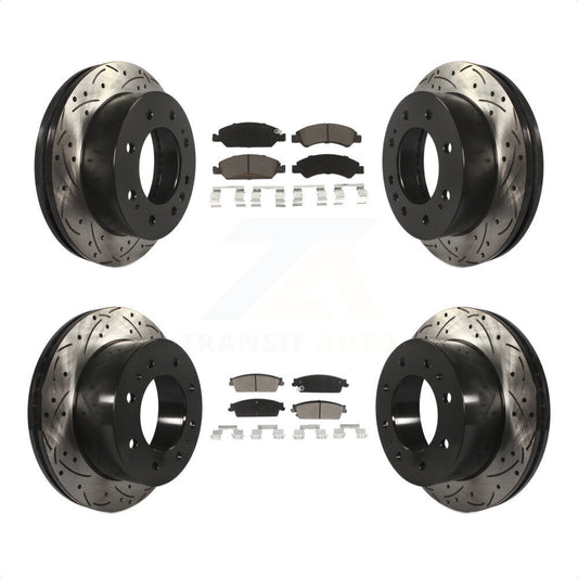 [Avant + Arrière] Kit de disque (percé rainuré revêtu) et plaquette (céramique) de frein pour 2011 Chevrolet Silverado 1500 Hybrid KDC-100685 par Transit Auto