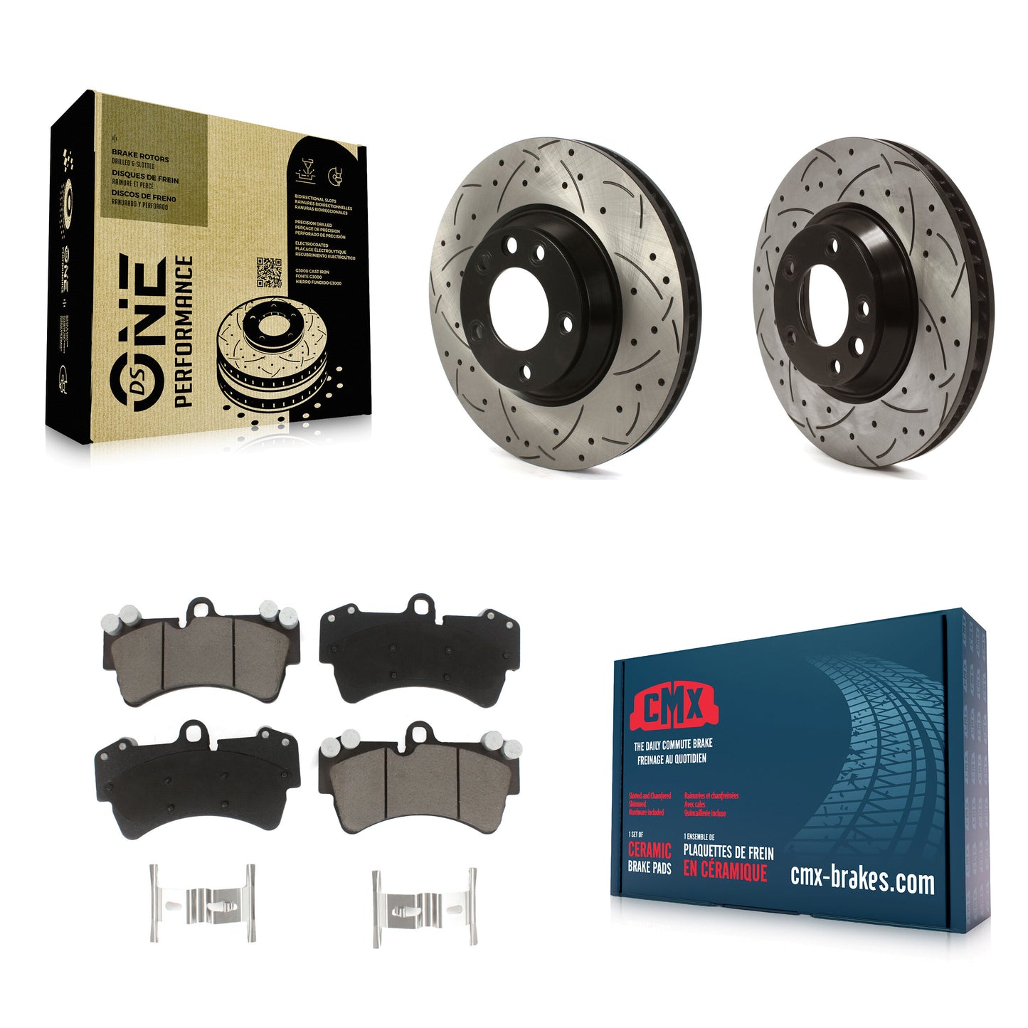 [Avant] Kit de disque (percé rainuré revêtu) et plaquette (céramique) de frein pour Audi Q7 Porsche Cayenne Volkswagen Touareg KDC-100687
