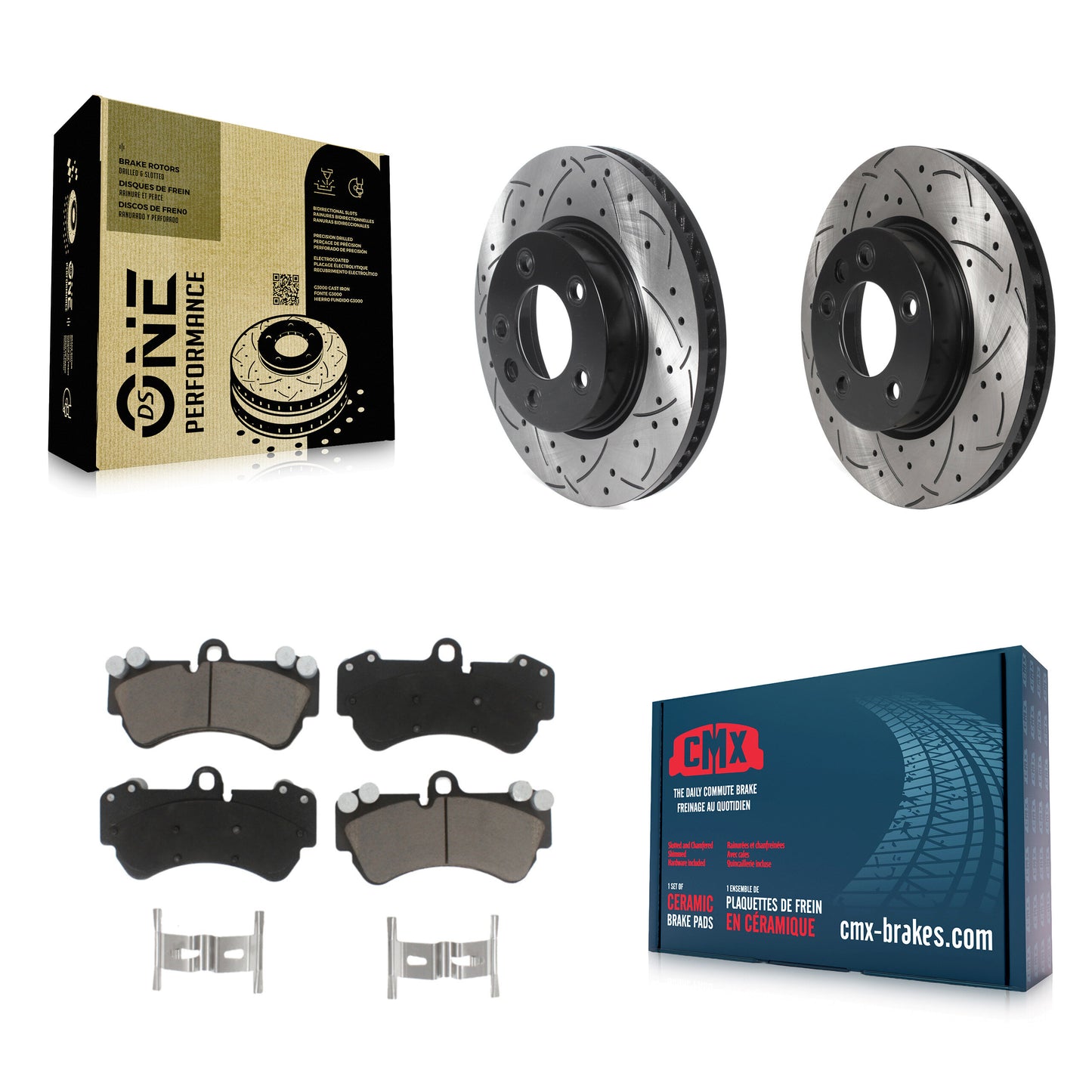 [Avant] Kit de disque (percé rainuré revêtu) et plaquette (céramique) de frein pour Porsche Cayenne Volkswagen Touareg avec 330mm Diameter Rotor KDC-100688