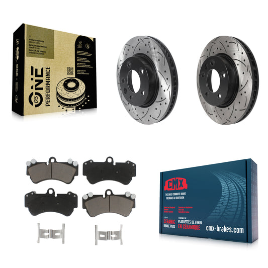 [Avant] Kit de disque (percé rainuré revêtu) et plaquette (céramique) de frein pour Porsche Cayenne Volkswagen Touareg avec 330mm Diameter Rotor KDC-100688