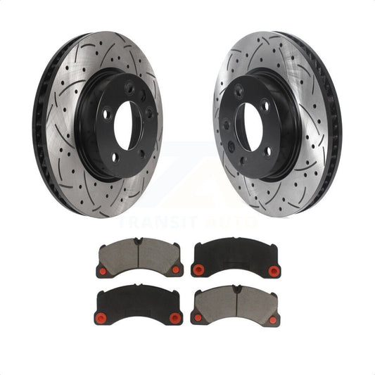 [Avant] Kit de disque (percé rainuré revêtu) et plaquette (céramique) de frein pour 2016-2017 Volkswagen Touareg KDC-100691 par Transit Auto