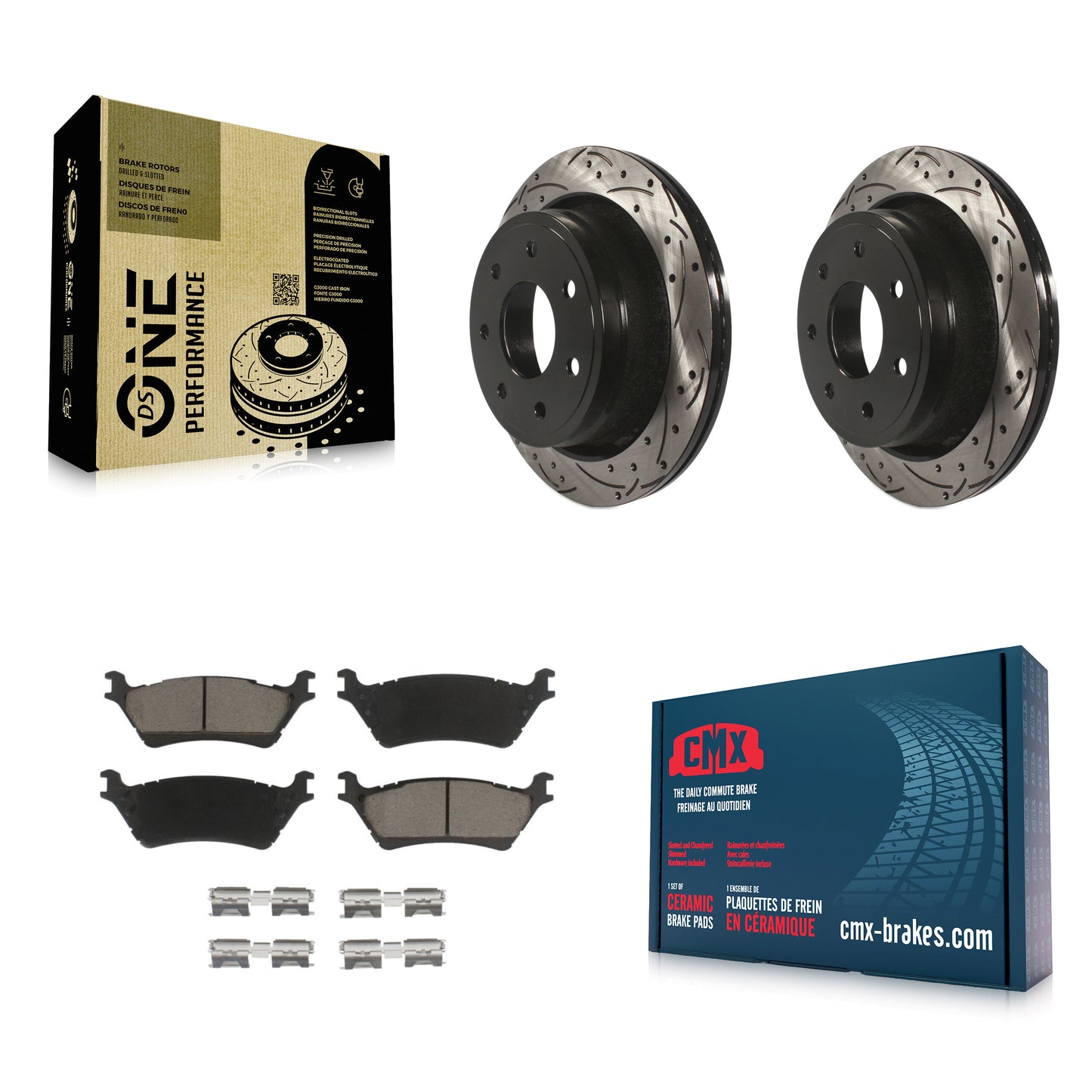 [Arrière] Kit de disque (percé rainuré revêtu) et plaquette (céramique) de frein pour 2012-2014 Ford F-150 avec 7 Lug Wheels KDC-100693