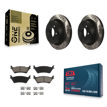 [Arrière] Kit de disque (percé rainuré revêtu) et plaquette (céramique) de frein pour Ford F-150 KDC-100694