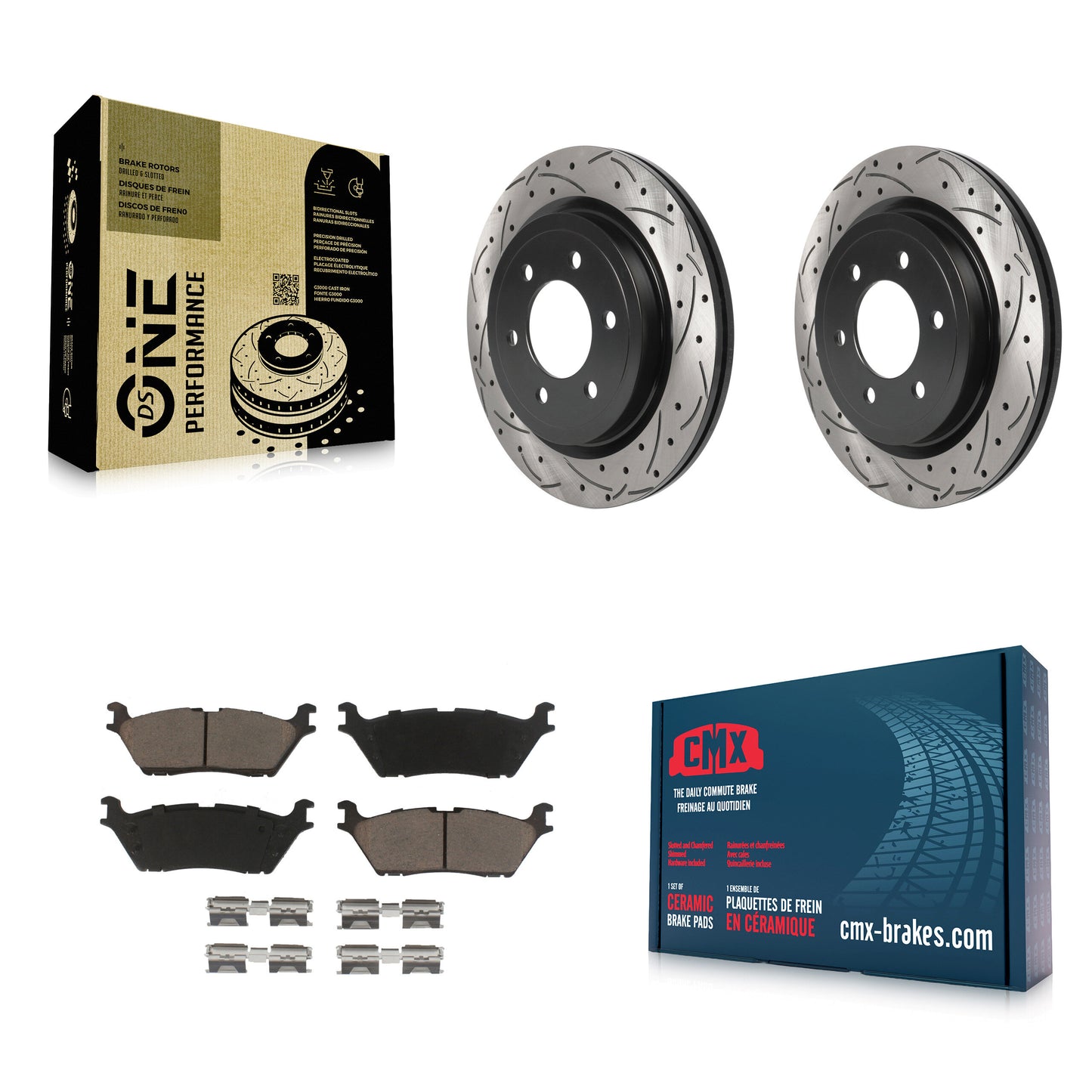 [Arrière] Kit de disque (percé rainuré revêtu) et plaquette (céramique) de frein pour Ford F-150 Expedition Lincoln Navigator KDC-100696