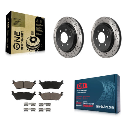 [Arrière] Kit de disque (percé rainuré revêtu) et plaquette (céramique) de frein pour Ford F-150 Expedition Lincoln Navigator KDC-100696