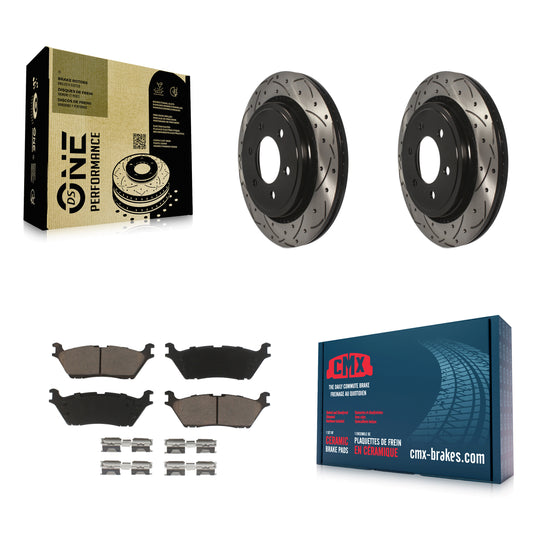 [Arrière] Kit de disque (percé rainuré revêtu) et plaquette (céramique) de frein pour 2015-2017 Ford F-150 avec Electric Parking KDC-100697
