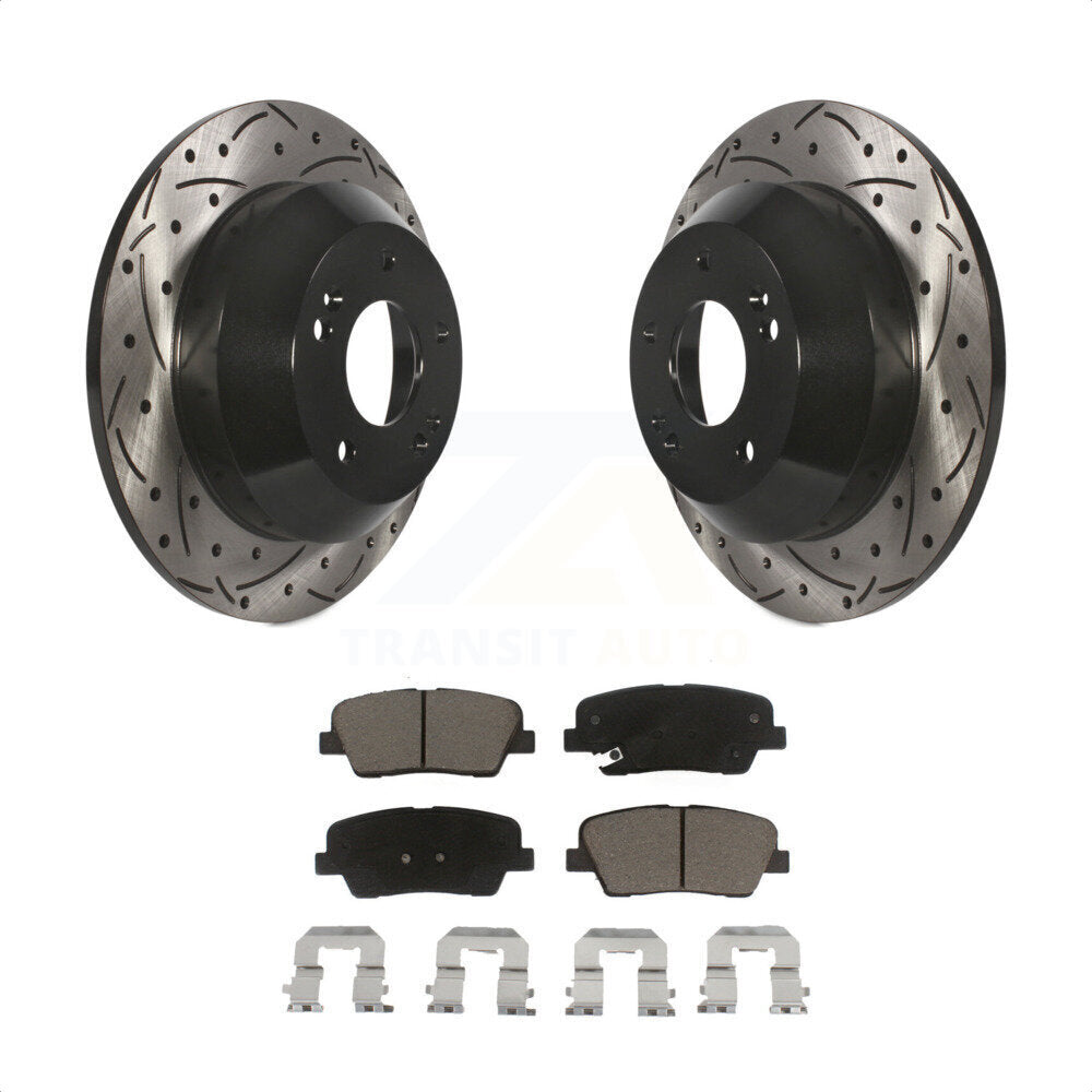 [Arrière] Kit de disque (percé rainuré revêtu) et plaquette (céramique) de frein pour Kia Sorento Hyundai Santa Fe Sport XL KDC-100699 par Transit Auto