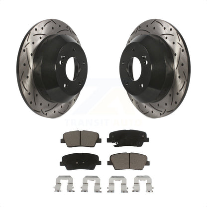 [Arrière] Kit de disque (percé rainuré revêtu) et plaquette (céramique) de frein pour Kia Sorento Hyundai Santa Fe Sport XL KDC-100699 par Transit Auto