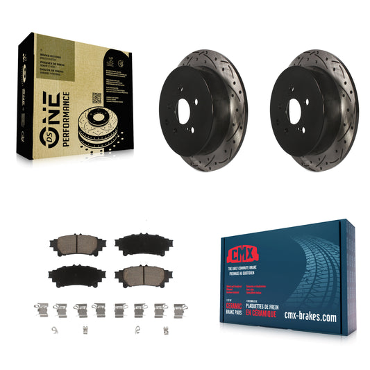 [Arrière] Kit de disque (percé rainuré revêtu) et plaquette (céramique) de frein pour Toyota Highlander Sienna Lexus RX350 RX450h KDC-100701
