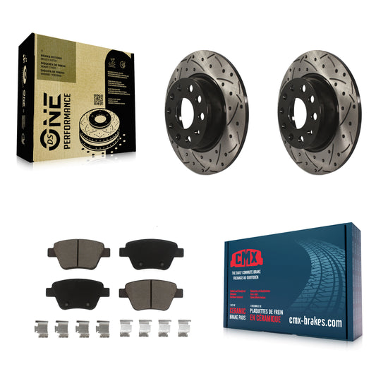 [Arrière] Kit de disque (percé rainuré revêtu) et plaquette (céramique) de frein pour Volkswagen Jetta Passat Beetle Golf GTI Eos Audi A3 Quattro KDC-100702