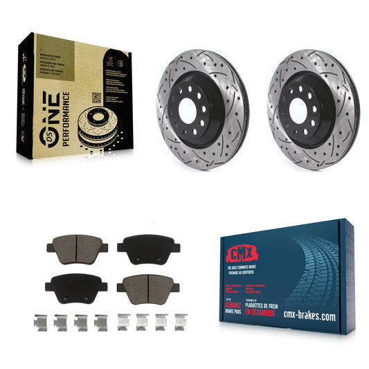 [Arrière] Kit de disque (percé rainuré revêtu) et plaquette (céramique) de frein pour 2013 Volkswagen GTI avec 310mm Diameter Rotor KDC-100704