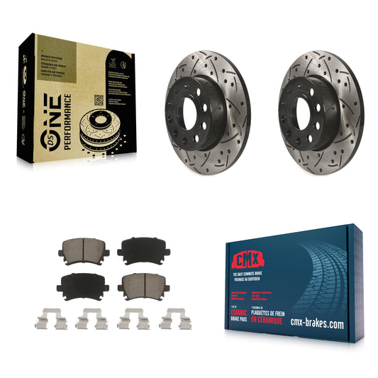 [Arrière] Kit de disque (percé rainuré revêtu) et plaquette (céramique) de frein pour Volkswagen Jetta Rabbit Audi A3 Quattro KDC-100707