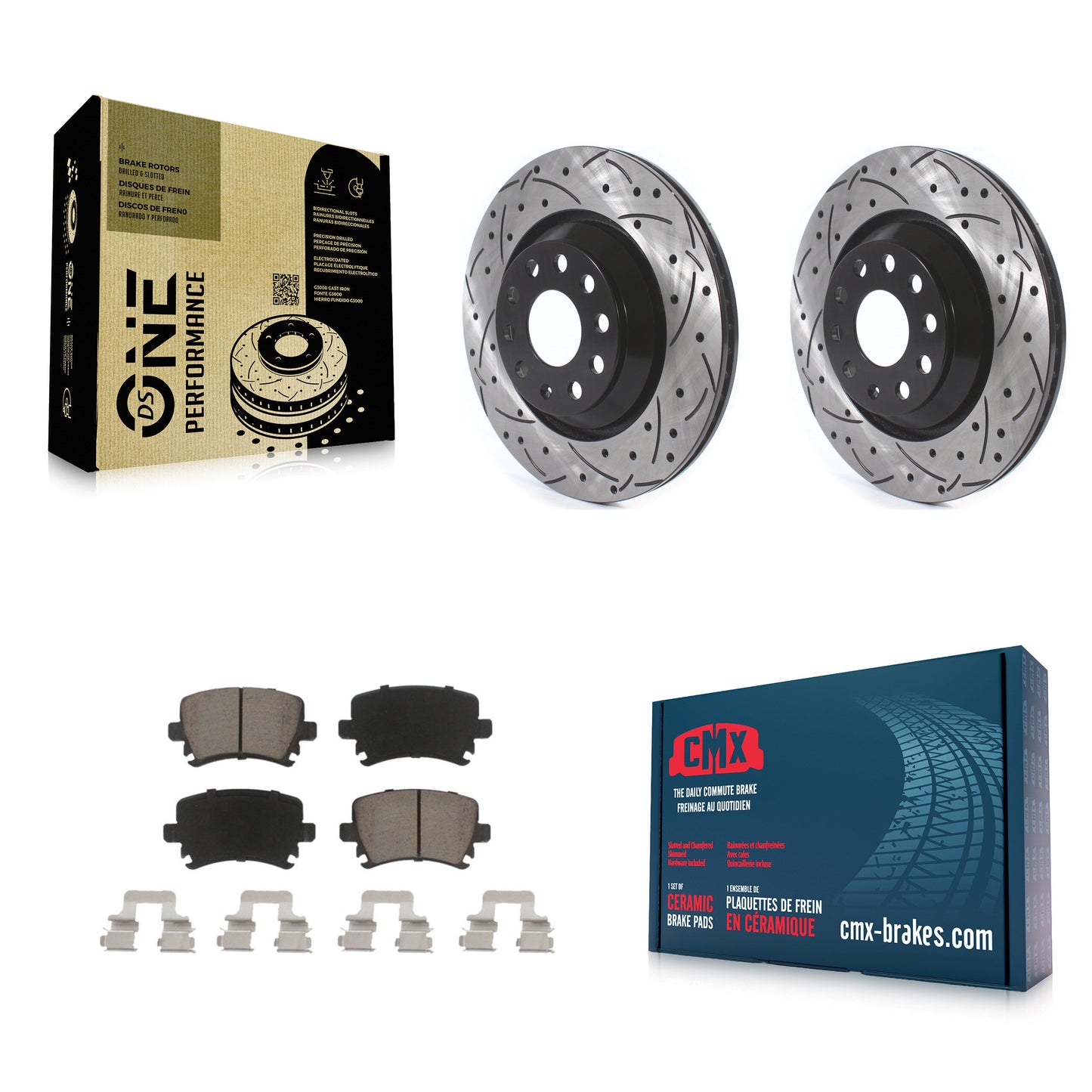 [Arrière] Kit de disque (percé rainuré revêtu) et plaquette (céramique) de frein pour Volkswagen CC Passat GTI Golf R R32 KDC-100708