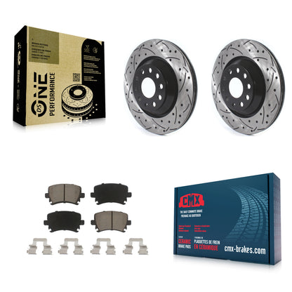 [Arrière] Kit de disque (percé rainuré revêtu) et plaquette (céramique) de frein pour Volkswagen CC Passat GTI Golf R R32 KDC-100708