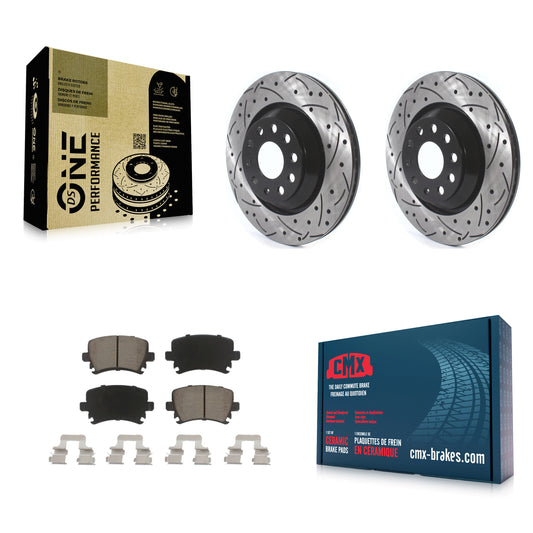 [Arrière] Kit de disque (percé rainuré revêtu) et plaquette (céramique) de frein pour Volkswagen CC Passat GTI Golf R R32 KDC-100708