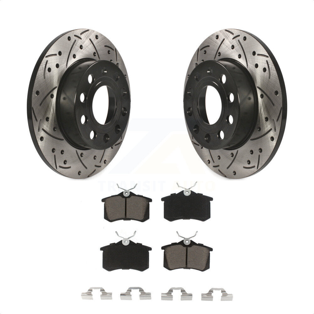 [Arrière] Kit de disque (percé rainuré revêtu) et plaquette (céramique) de frein pour 2011 Volkswagen Golf avec 256mm Diameter Rotor KDC-100711 par Transit Auto