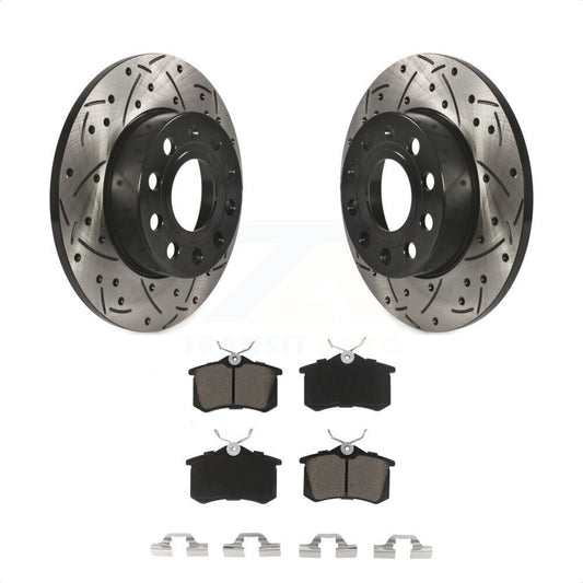 [Arrière] Kit de disque (percé rainuré revêtu) et plaquette (céramique) de frein pour 2011 Volkswagen Golf avec 256mm Diameter Rotor KDC-100711 par Transit Auto
