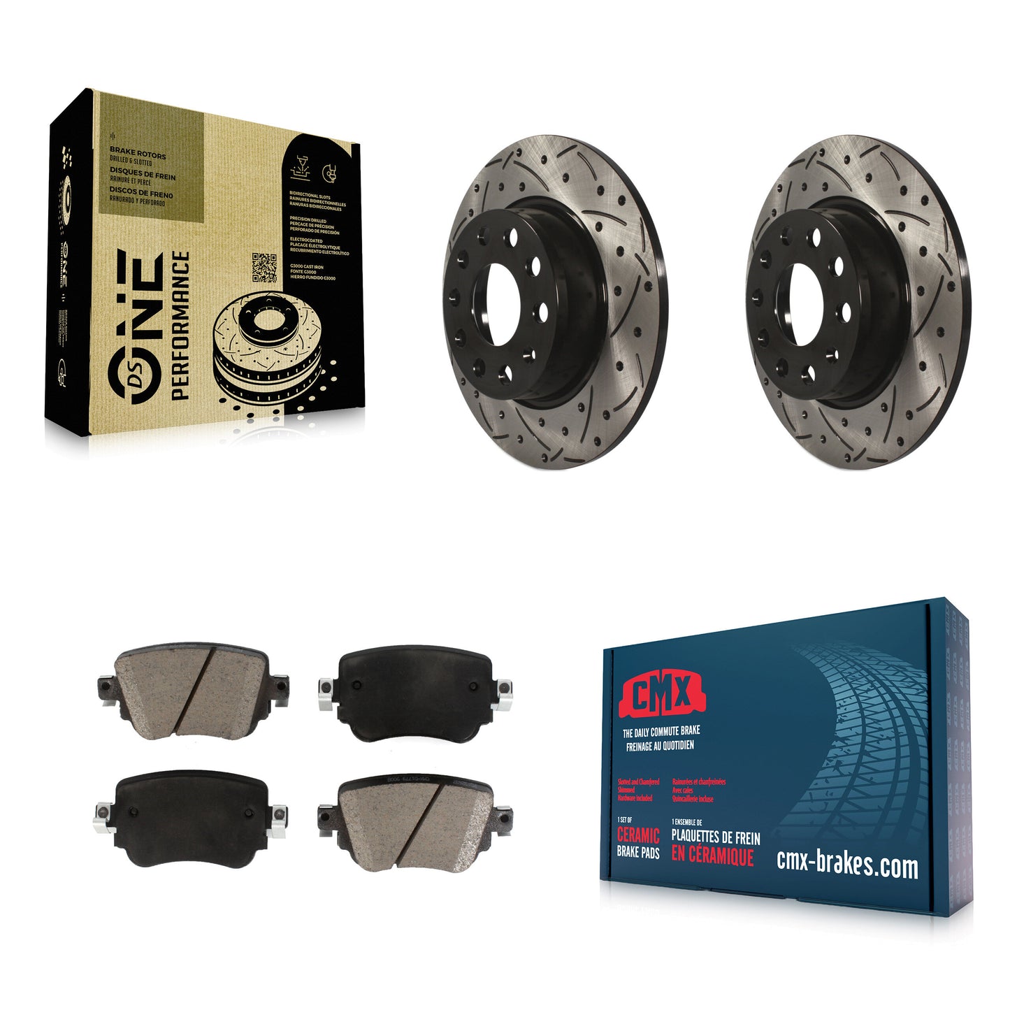 [Arrière] Kit de disque (percé rainuré revêtu) et plaquette (céramique) de frein pour Volkswagen Passat GTI Golf SportWagen Alltrack KDC-100712