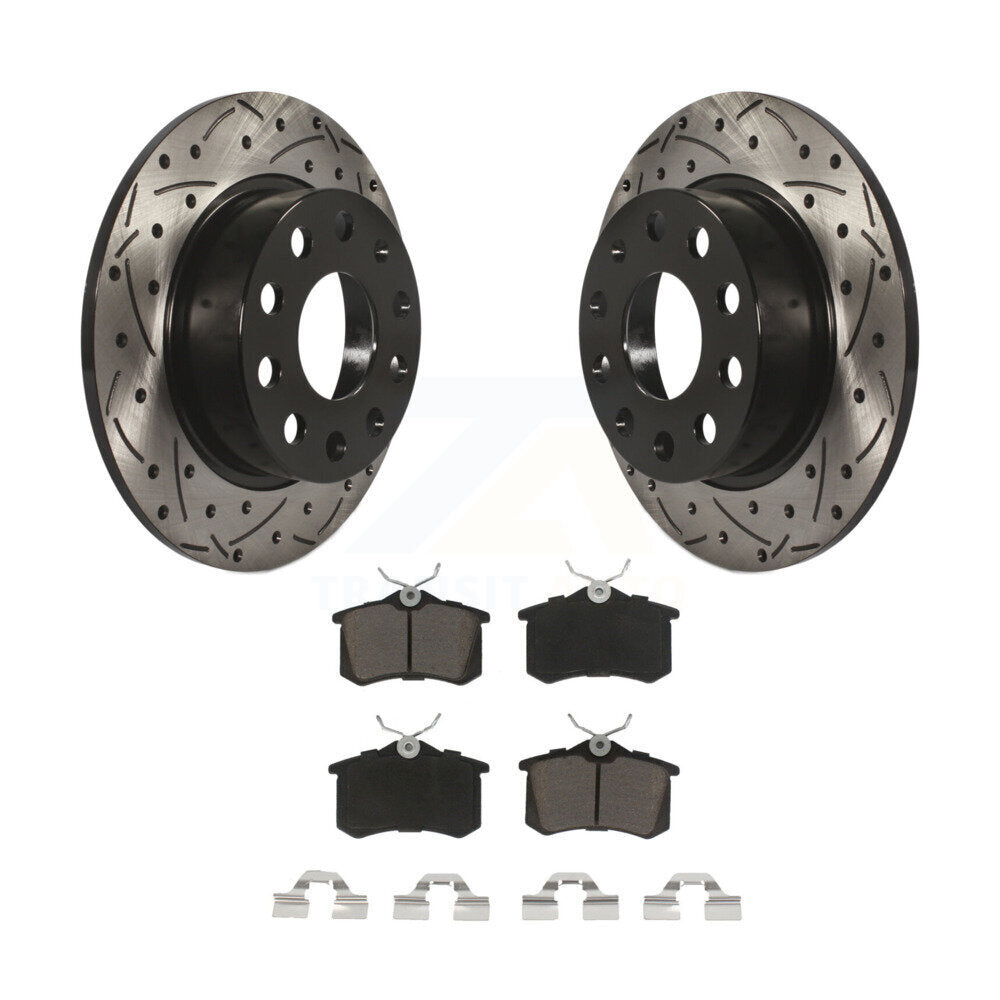 [Arrière] Kit de disque (percé rainuré revêtu) et plaquette (céramique) de frein pour 2011 Volkswagen Jetta avec 253mm Diameter Rotor KDC-100713