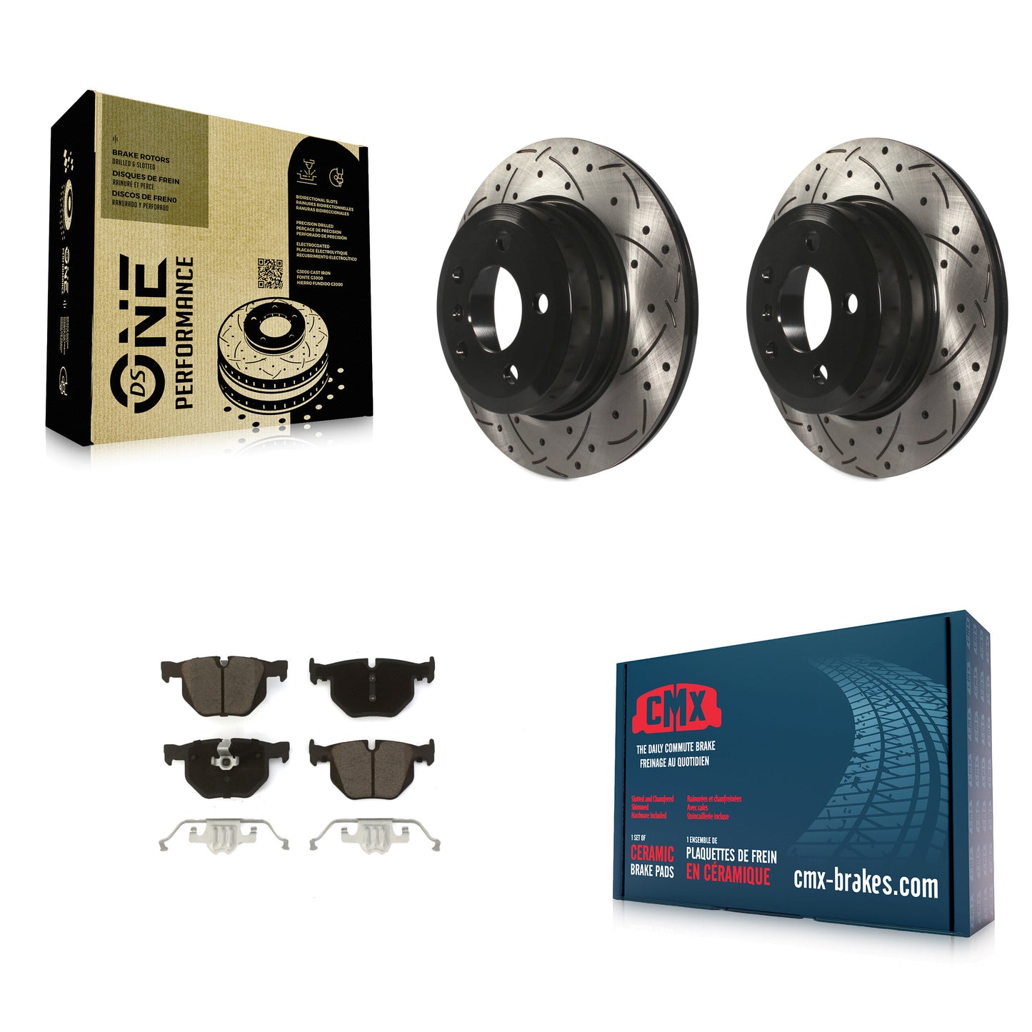 [Arrière] Kit de disque (percé rainuré revêtu) et plaquette (céramique) de frein pour BMW X5 X6 KDC-100714