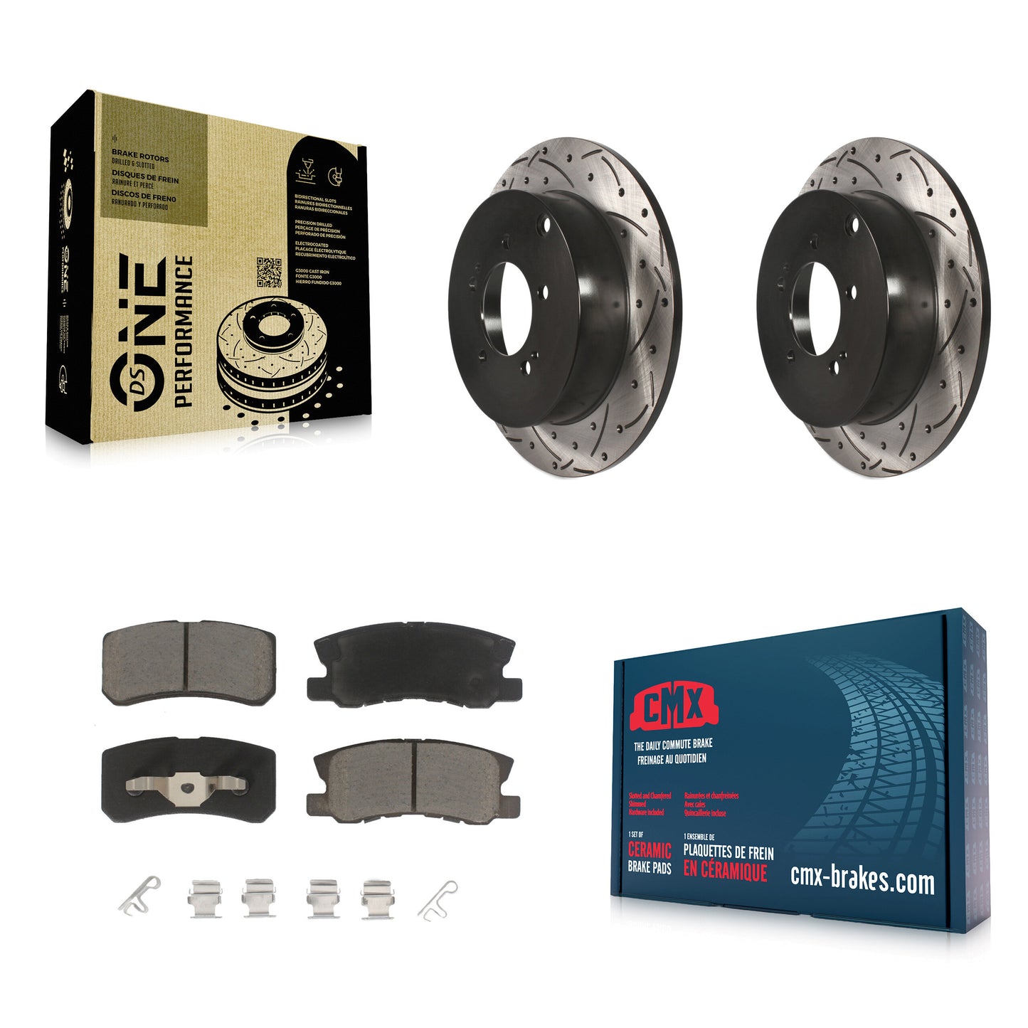 [Arrière] Kit de disque (percé rainuré revêtu) et plaquette (céramique) de frein pour Mitsubishi Lancer Outlander KDC-100715